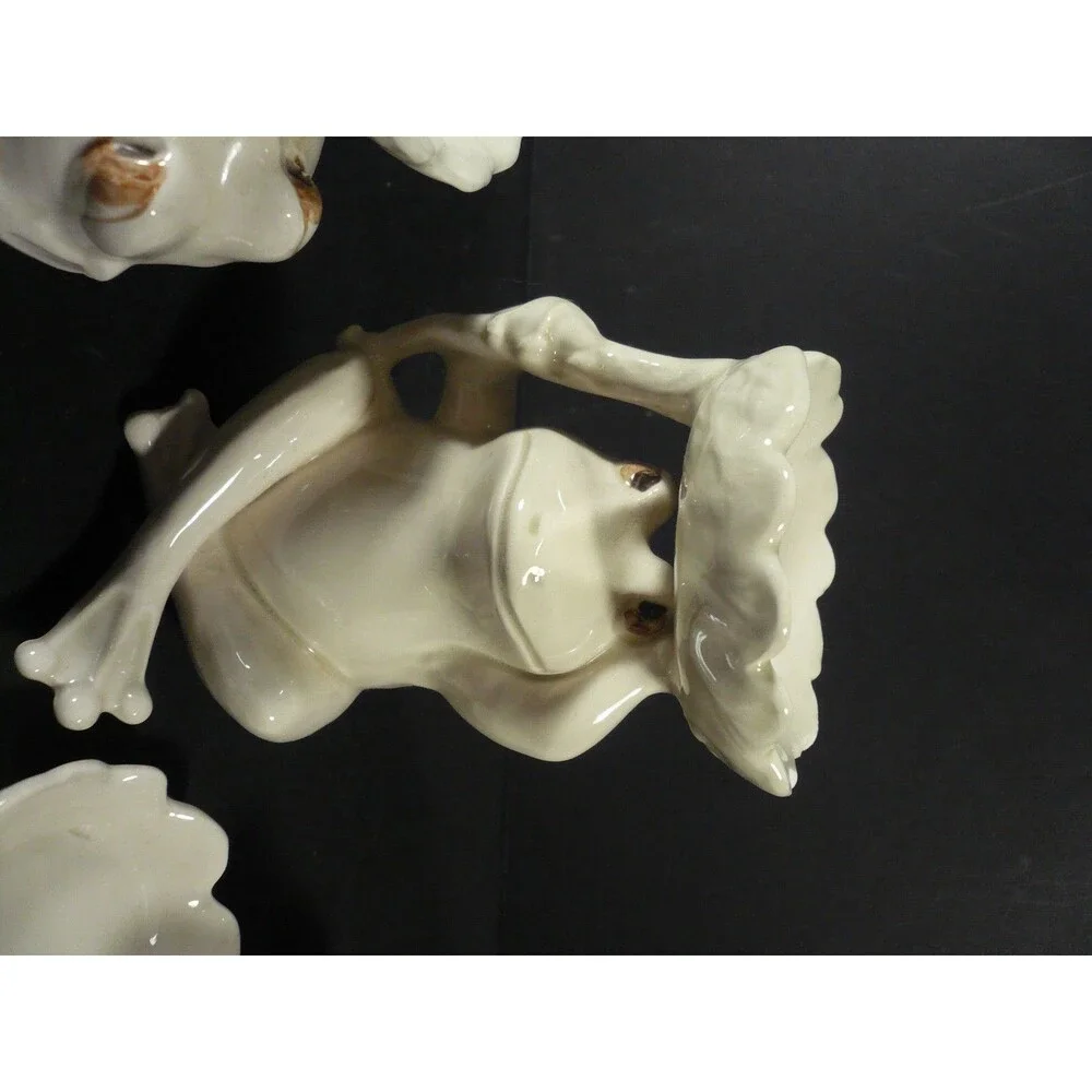 Vtg Set of 3 White Frog with Leaf Bowls Tea Light Candle Holders or Trinket Dish
